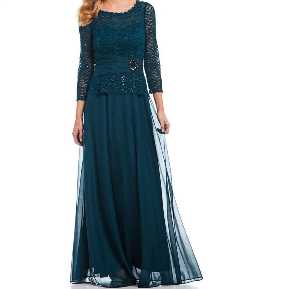 Cachet Sequin Glitter Lace Bodice Mock Two-Piece Gown